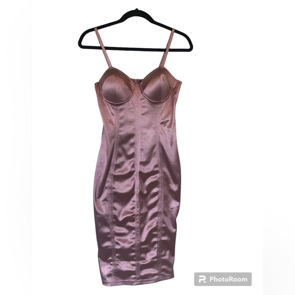City Lux Mauve Pink Satin Dress, Medium